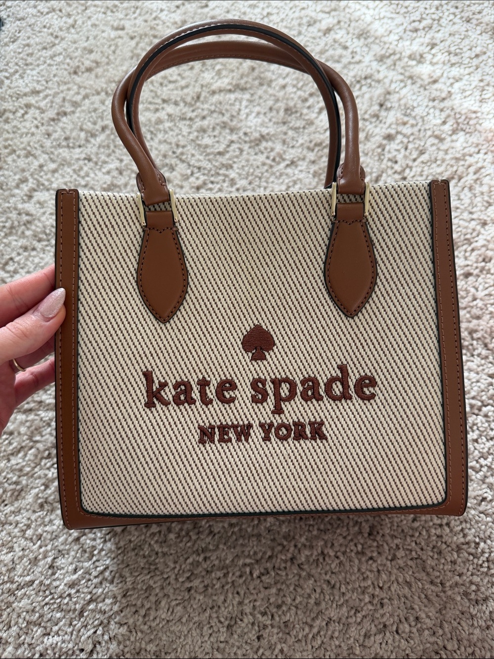 kate spade Beige Canvas Tote with Brown Leather Trim